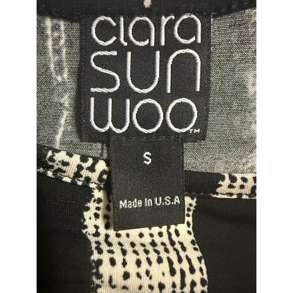 Clara Sun Woo Tunic Top Black Artsy Asymmetric Hem Flowy Small Abstract Modern - Picture 3 of 3